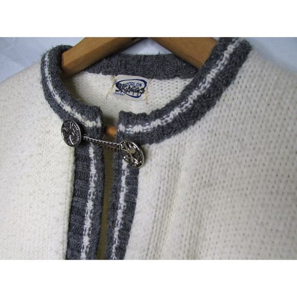 Nordic Knit Cardigan Sweater Full Zip Silver Tone Gargoyle Buttons Sz M Vintage - Picture 2 of 8